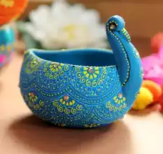 Washable Terracotta Modern Swan Diya Tealight T-Light Holder - Blue